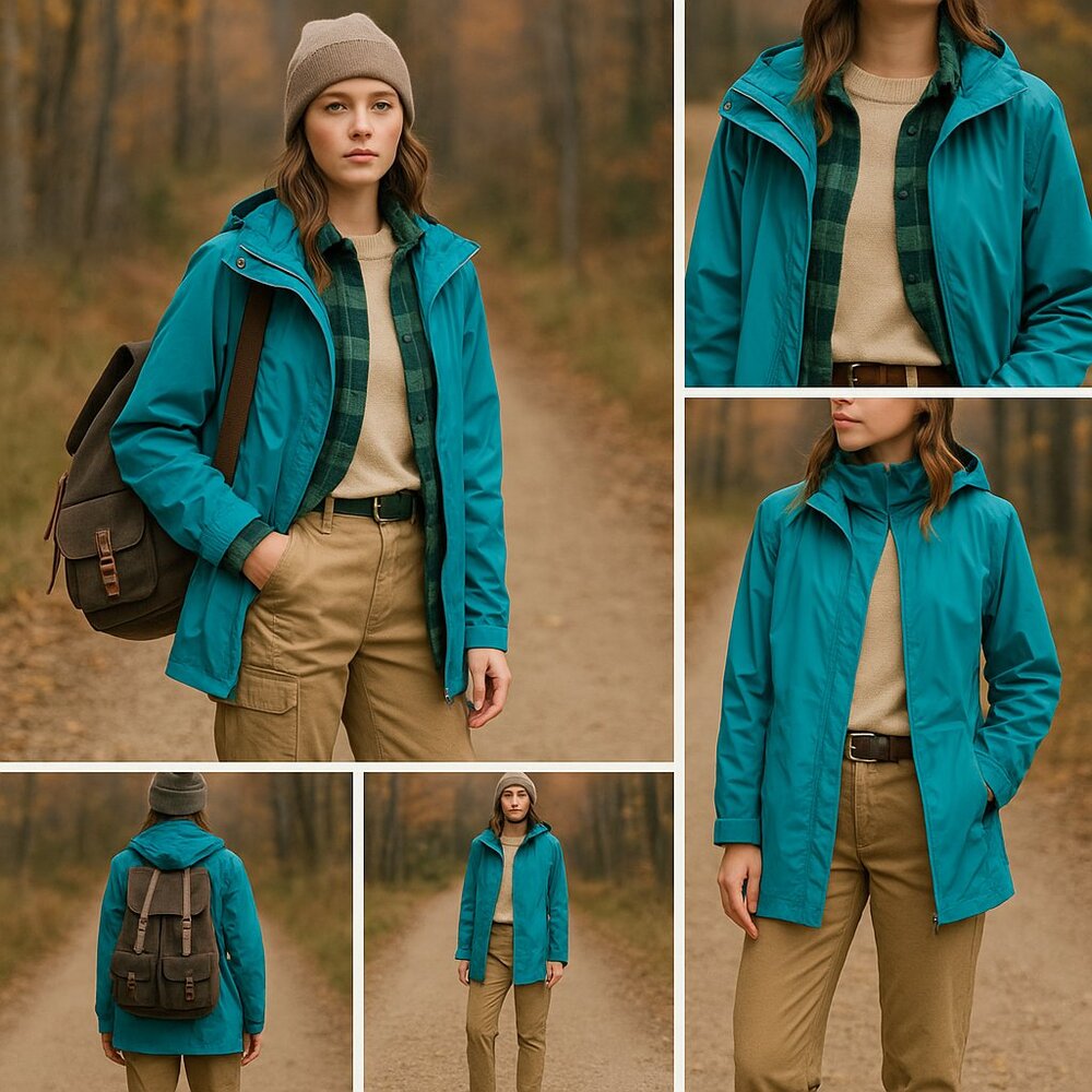 💧 L.L. Bean Teal Nylon Hooded Shell Jacket